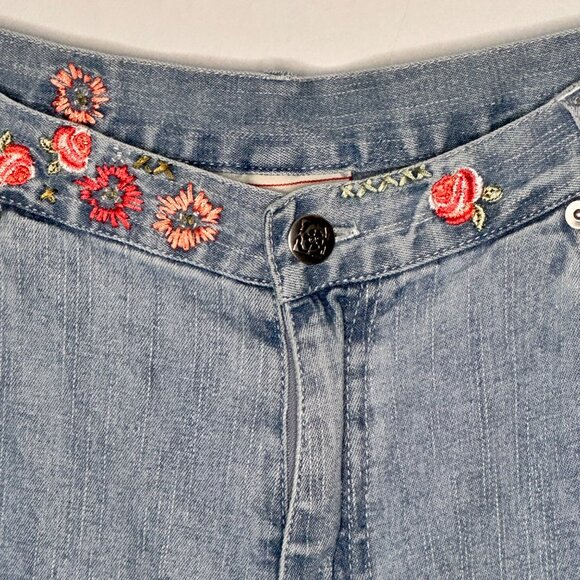 Vintage Boho Embroidered Floral Wide Leg Hight Waist Jeans Womens 14 Cottage - Picture 9 of 14